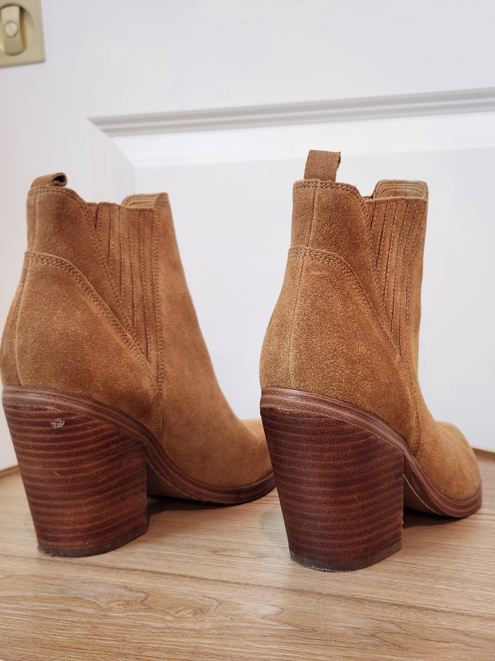Marc Fisher Suede Ankle Booties in Camel Brown - Picture 4 of 6